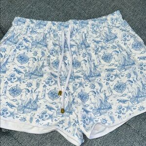 NWOT Maritime Print Women's Athletic Shorts - Blue and White